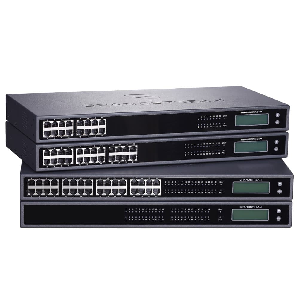 High-density analog VoIP gateway with 48 FXS ports and Gigabit Ethernet connectivity, bridging large volumes of traditional analog phone and fax lines onto a SIP-based IP telephony network.
